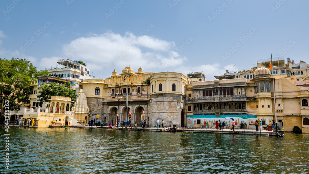Udaipur, Rajasthan - Buildings on the bank of Lake Pichola an artificial fresh water lake situated in Udaipur