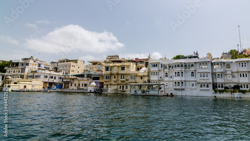 Udaipur, Rajasthan - Buildings on the bank of Lake Pichola an artificial fresh water lake situated in Udaipur