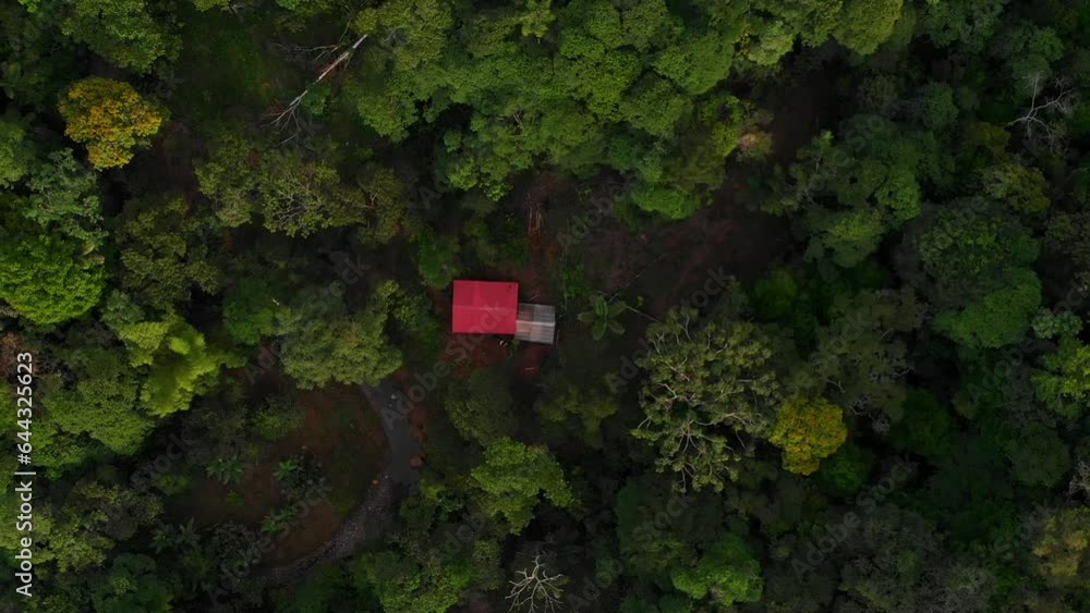 Camp in the middle of the Ecuadorian Amazon, aerial drone view Camp in the middle of the Ecuadorian Amazon, aerial drone view