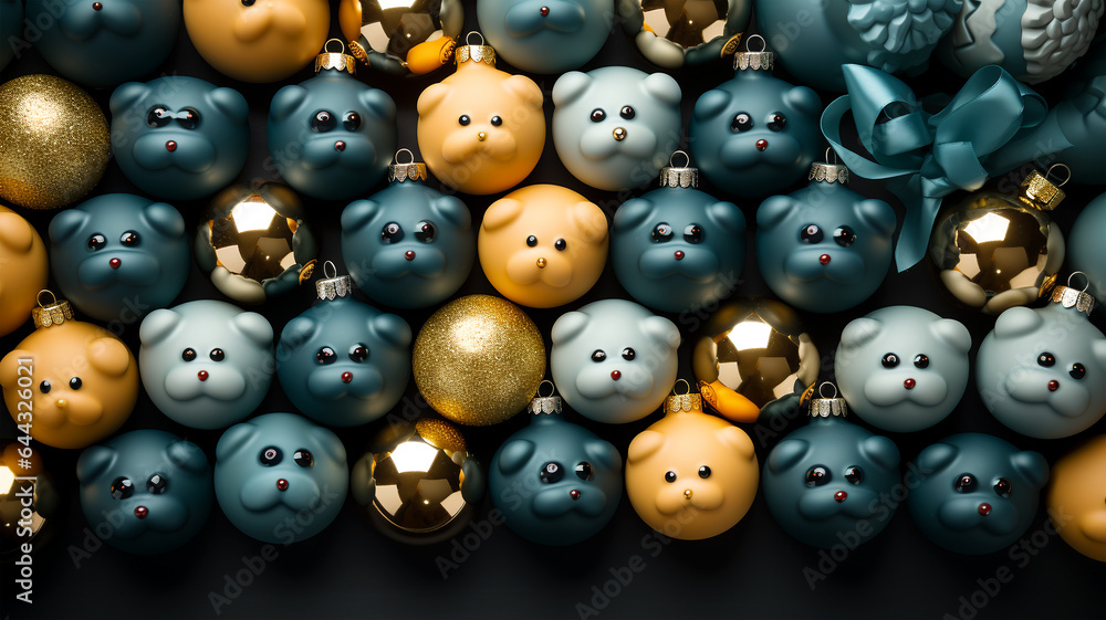 Festive Diversity: An Assortment of Christmas Tree Toys, copy space Festive Diversity: An Assortment of Christmas Tree Toys, copy space