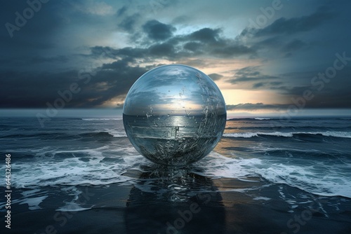 Sphere in space above the Atlantic Ocean. Generative AI