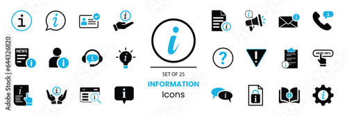 information icon set. info, support, buy now, personal info, identity, chat, warning