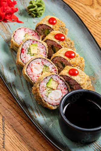 sushi set on the wooden background photo