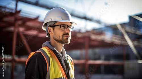 Portrait of a male architecht at a construction site supervising the realization of his architectural creations