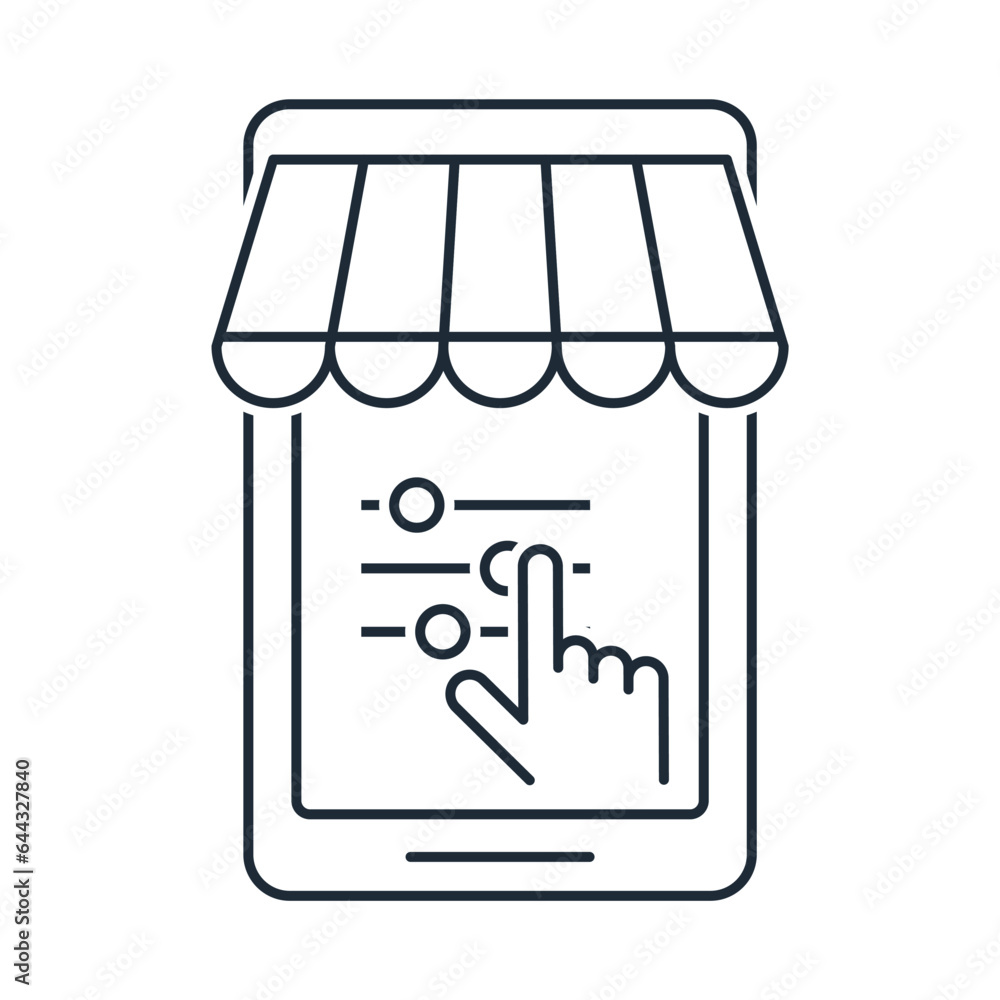 Product search settings in the online store. Vector linear icon isolated on white background. Product search settings in the online store. Vector linear icon isolated on white background.