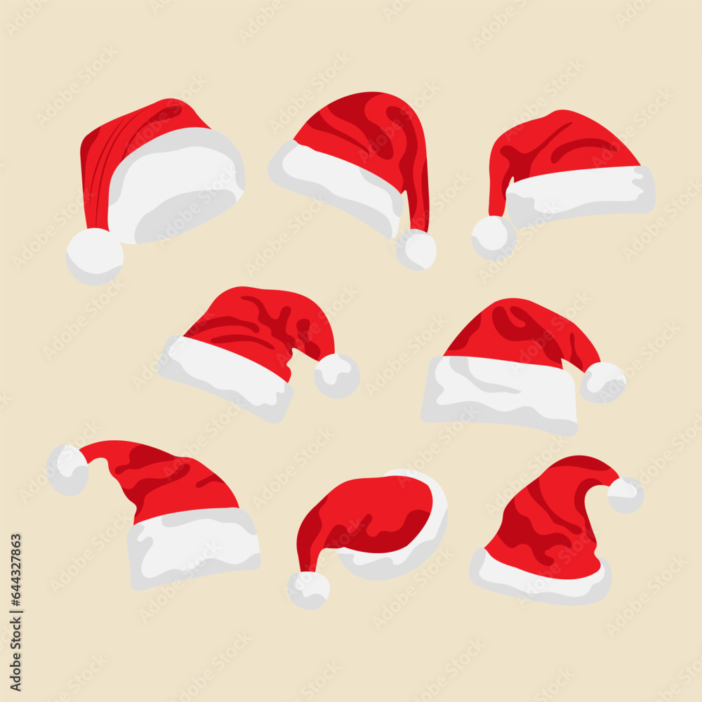 flat design vector illustration of christmas santa hat collection flat design vector illustration of christmas santa hat collection