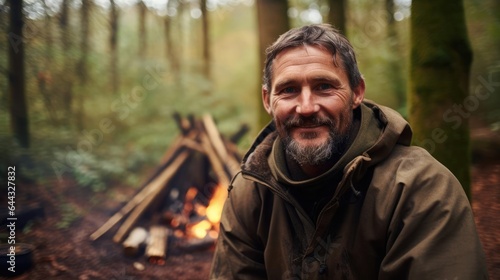 Portrait of a male bushcraft instructor in a pristine wilderness setting teaching essential survival skills © Fred