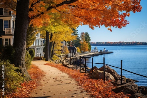 Meredith Bay in historic town during fall  Lake Winnipesaukee, New Hampshire, USA. Generative AI © Rowen