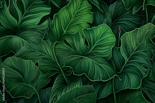 Exotic foliage pattern, lush green backdrop for various print and digital designs. Generative AI