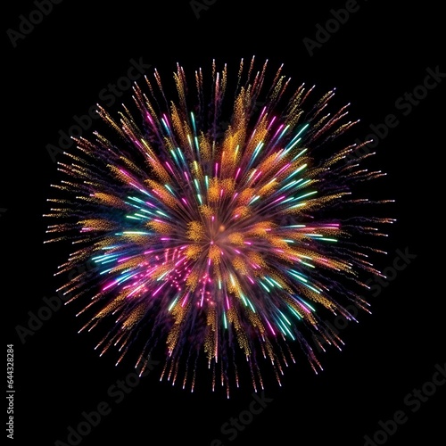 colorful fireworks on a night sky black background  festive sparkles explosion isolated on a black background  holyday concept  new year  4th of July  independence  wedding