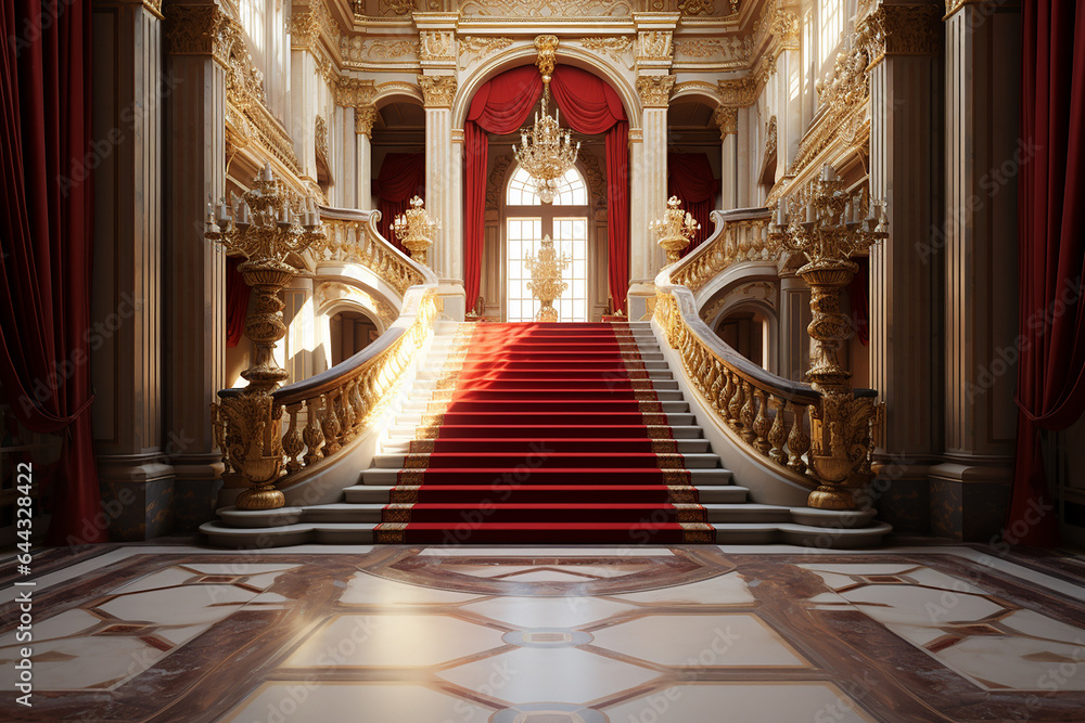 Generative AI Image of Stairs Inside a Luxury Architecture Building in Palace of Versailles - obrazy, fototapety, plakaty 