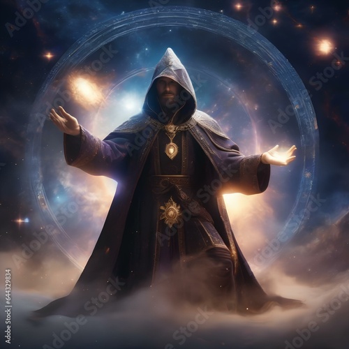 Photo A cosmic sorcerer conjuring galaxies with arcane symbols2
