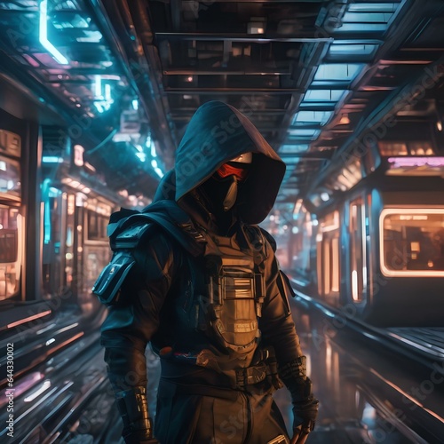 A cyberpunk ninja blending into a futuristic metropolis3