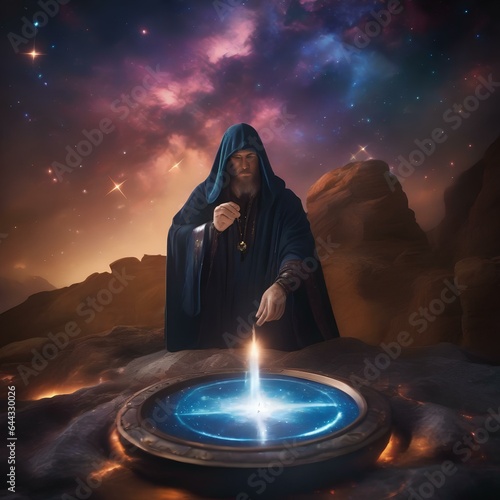Obraz na plátně A cosmic sorcerer conjuring galaxies with arcane symbols1