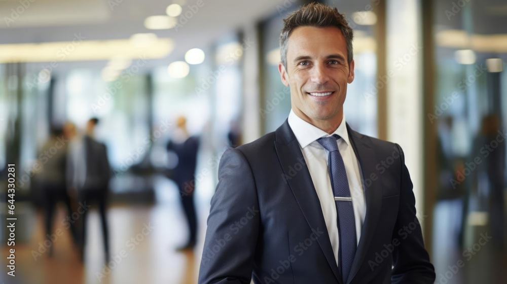 Portrait of a male financial advisor in a bustling financial consultancy offering tailored financial advice Portrait of a male financial advisor in a bustling financial consultancy offering tailored financial advice
