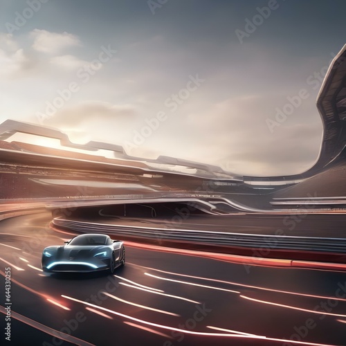 A futuristic race track with sleek, hovering vehicles4