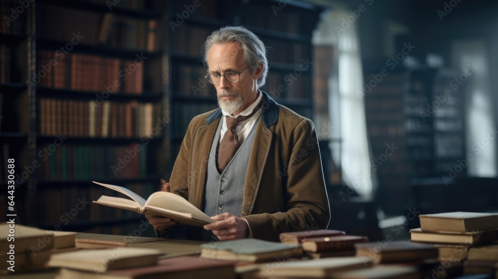 Portrait of a male historian at a prestigious university teaching history with passion Portrait of a male historian at a prestigious university teaching history with passion