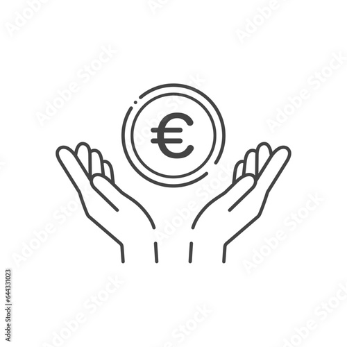 €の文字が入ったシンプルなコインと人の手のアイコン- ヨーロッパ諸国の通貨･ユーロのイメージ
