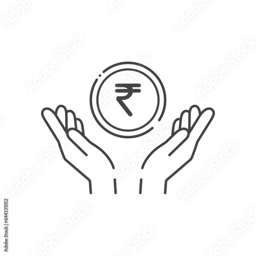 ₹の文字が入ったシンプルなコインと人の手のアイコン - インドのお金･ルピー･Indian Rupee
