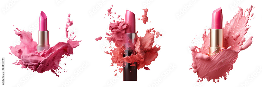 Pink lipstick smears in transparent background lipstick bar - obrazy, fototapety, plakaty 