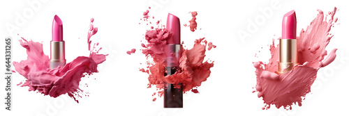 Pink lipstick smears in transparent background lipstick bar photo