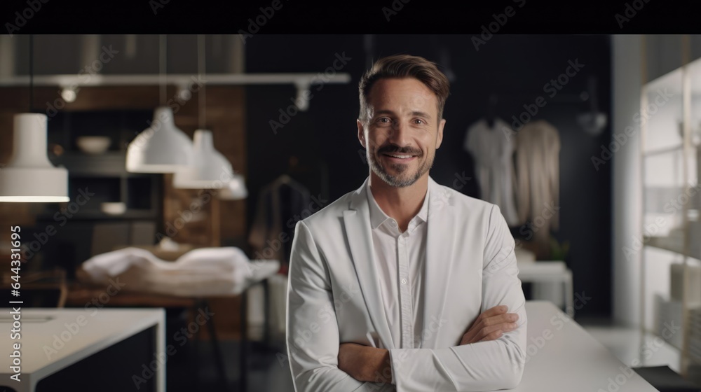 Portrait of a male interior designer in a stylish design studio transforming spaces into havens of elegance and functionality Portrait of a male interior designer in a stylish design studio transforming spaces into havens of elegance and functionality