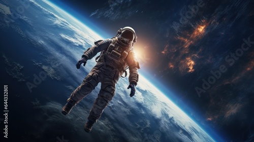  astronaut floating in space, looking at the Earth below
