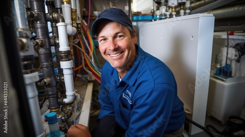 Portrait of a male plumber at a busy plumbing company fearlessly tackling plumbing challenges © Fred