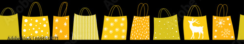 Shopping bags christmas, seamless border pattern, flat minimalist design, vector illustration template for maketing and sales ecommerce banner, online shop