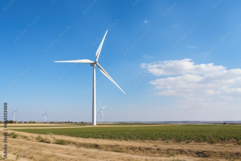 Electric wind turbine in the field on a clear day Electric wind turbine in the field on a clear day