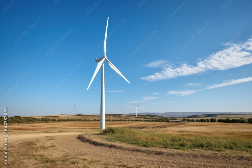 Electric wind turbine in the field on a clear day