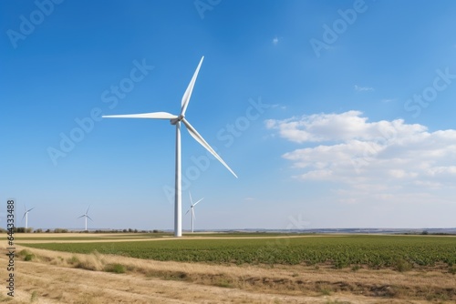 Electric wind turbine in the field on a clear day