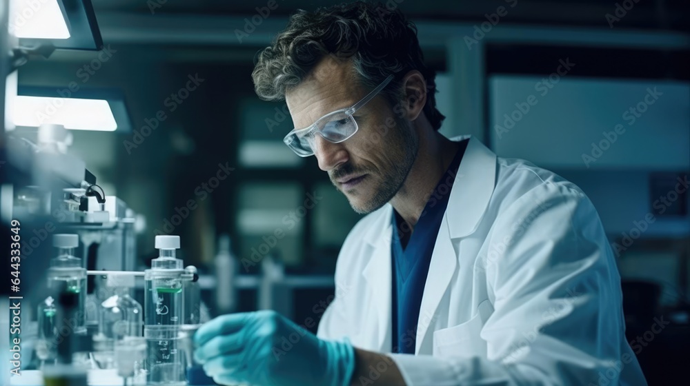 Portrait of a male scientist in a state-of-the-art laboratory conducting groundbreaking experiments Portrait of a male scientist in a state-of-the-art laboratory conducting groundbreaking experiments