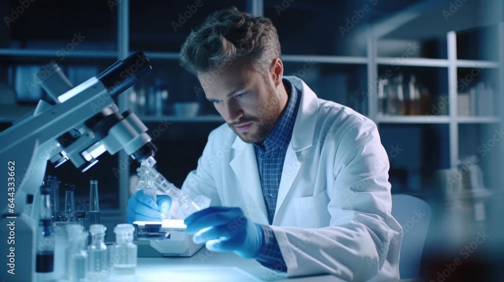 Portrait of a male scientist in a state-of-the-art laboratory conducting groundbreaking experiments Portrait of a male scientist in a state-of-the-art laboratory conducting groundbreaking experiments