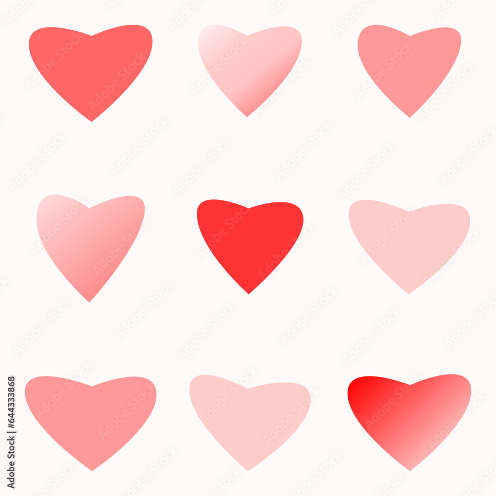 Set of red hews hearts on white background for fashion graphics such as t-shirt, dress, pajamas placement print, home decor such as wallpaper, napkin, kitchen towel, tablecloths, bedclothes, wrapping