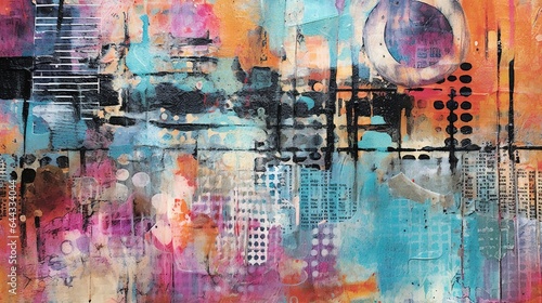 Generative AI, vintage grunge colorful collage background. Different textures and shapes 