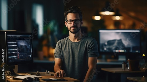 Portrait of a male web designer in a creative web design studio crafting visually stunning websites