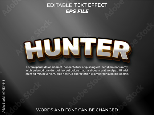 hunter text effect . font editable, typography, 3d text. vector template