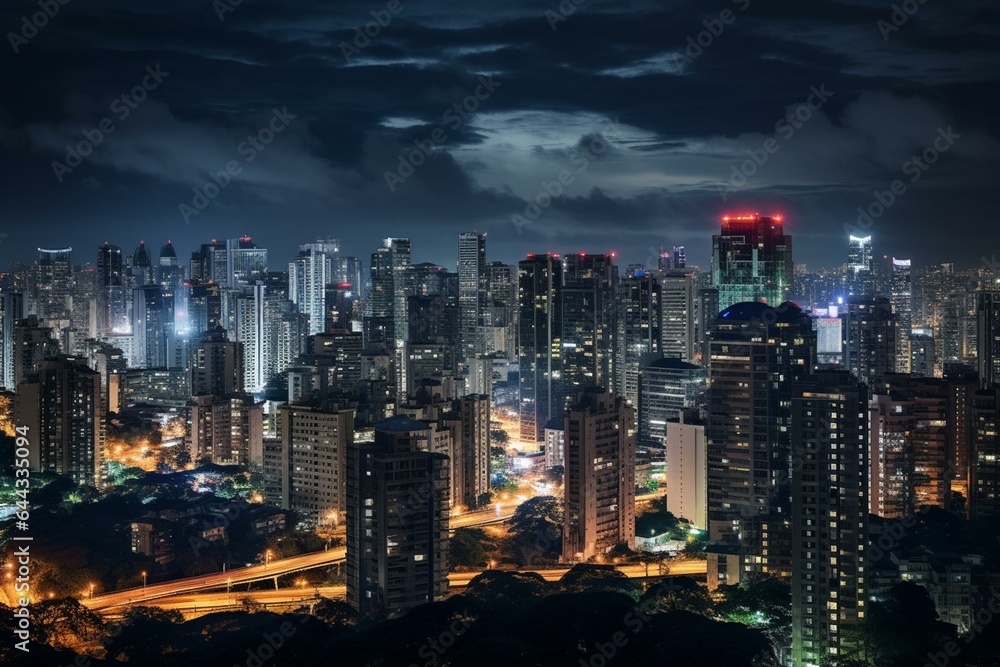 Nighttime view of São Paulo city. Generative AI