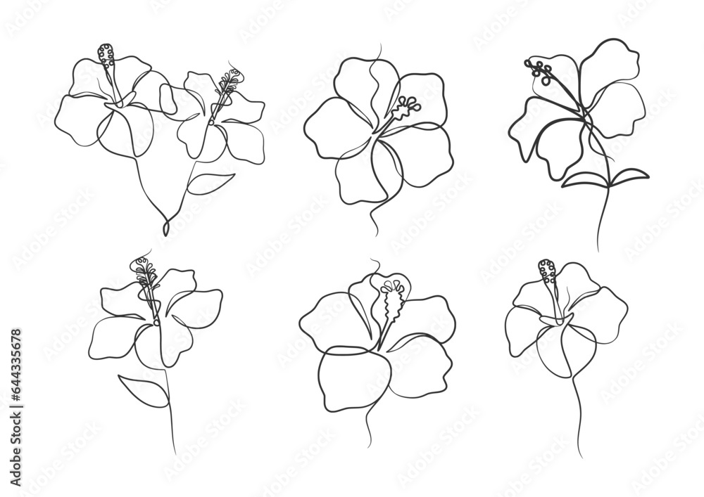 Continuous one line art drawing of beauty hibiscus flower