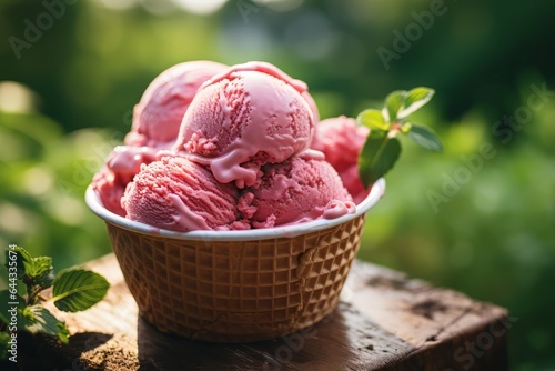 freshly picked strawberry ice cream
 photo