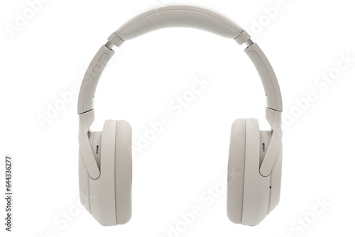 Wireless Silver headphones background on isolated background. With Noise Cancelling and Integrated Microphone.