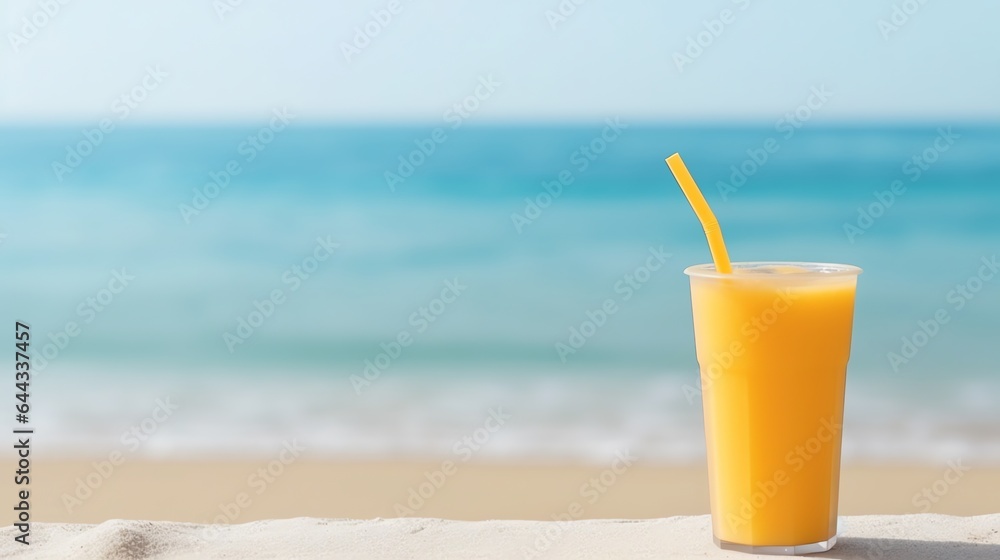 Orange juice with beach background