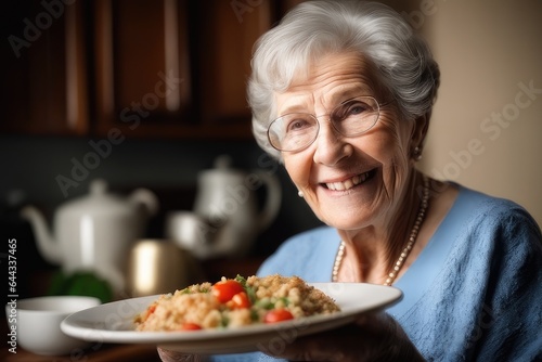 senior woman eating salad