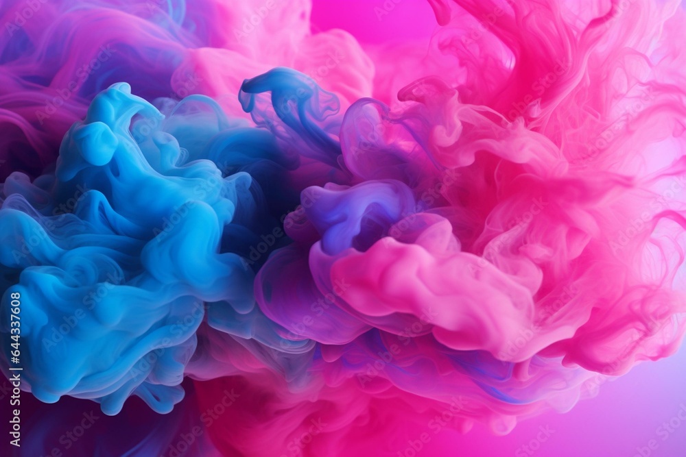 Colorful background with pink and blue neon smoke clouds. Generative AI