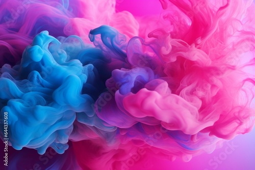 Colorful background with pink and blue neon smoke clouds. Generative AI