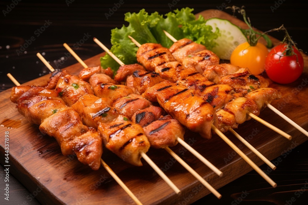 Grilled chicken on skewers, a delicious Japanese specialty. Generative AI