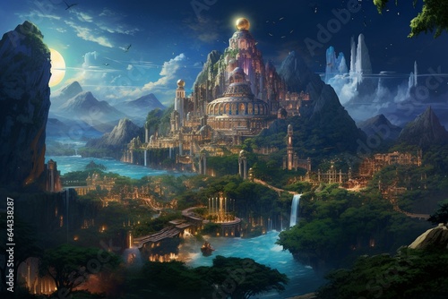 Enchanting utopia, mythical realm of ancient civilizations. Generative AI © Idris