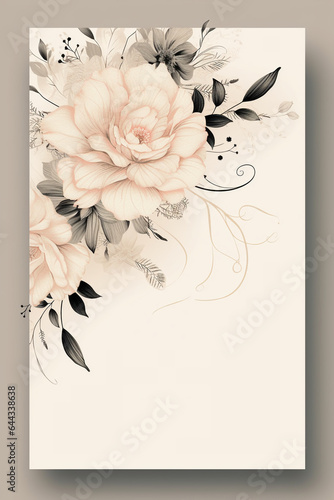 Colorful floral decoration illustration background template, creative arrangement of nature and flowers. Good for banner, wedding card invitation draft, greetings, and design element. Generative AI.