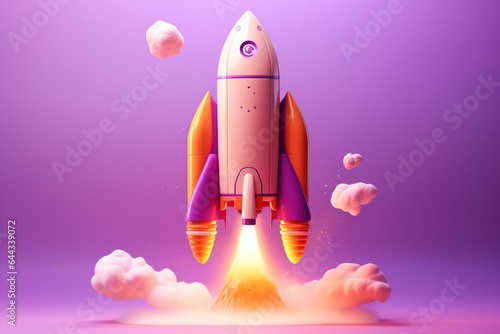 Purple rocket launches on peach background. Startup idea. Generative AI